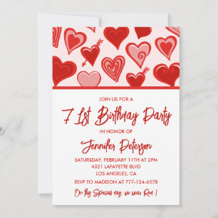 Pink Red Hearts Pattern Simple 71st birthday  Invitation