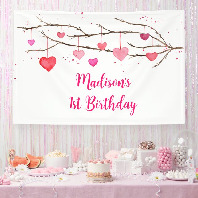 Pink Red Hearts Sweetheart Birthday Banner (Party)