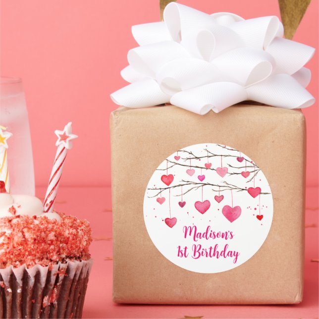 Pink Red Hearts Sweetheart Birthday Classic Round Sticker (Party)