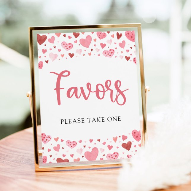 Pink Red Hearts Valentine Baby Shower Favours Sign (Creator Uploaded)