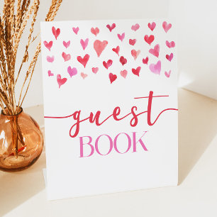 Pink Red Hearts Valentine Guest Book Party Sign