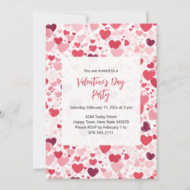 Pink Red Hearts Valentine's Day Party Invitation (Devant)