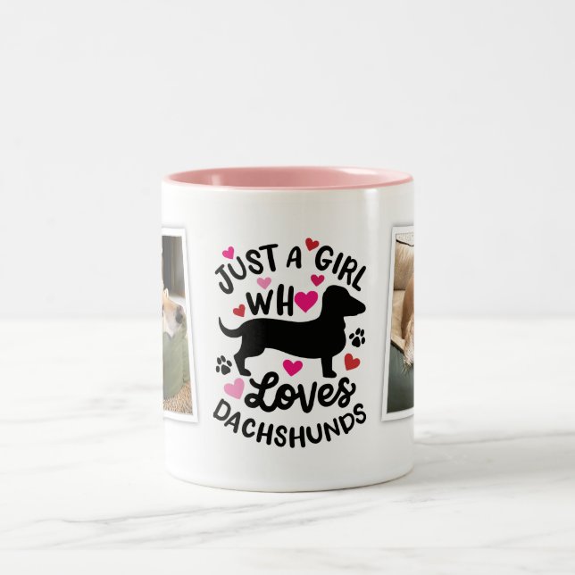 Pink Red Hearts Weiner Dog Lover Photo Coffee Mug (Center)
