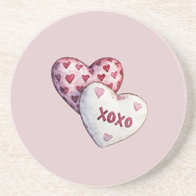 Pink Red Hearts XOXO Coaster (Front)