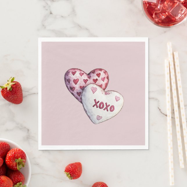 Pink Red Hearts XOXO Napkin (Insitu)