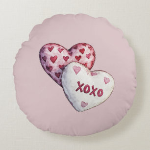Pink Red Hearts XOXO Round Pillow