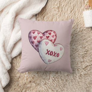 Pink Red Hearts XOXO Throw Pillow