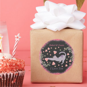 Pink Red I Love You Cat Modern Valentines Day Classic Round Sticker