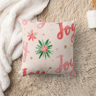 Pink Red Joy Christmas Throw Pillow