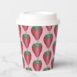 Pink Red Juicy Strawberry Strawberries Fruit Print Paper Cups