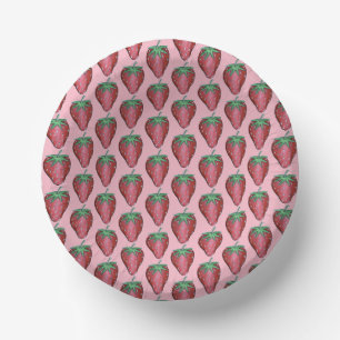 Pink Red Juicy Strawberry Strawberries Fruit Print Paper Plate