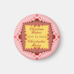 Pink Red Lace Wedding Date Announcement Magnet