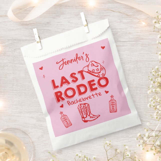 Pink Red Last Rodeo Cowgirl Bachelorette Party Favour Bag (Clipped)