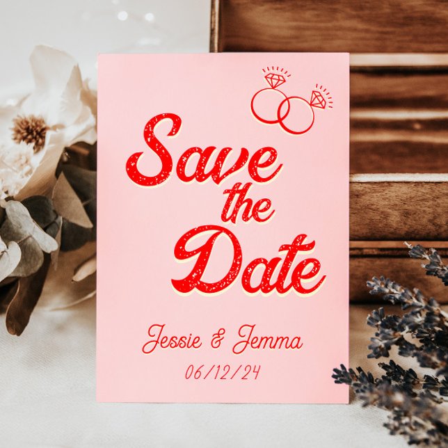 Pink & Red Lesbian Wedding Save The Date Invitation (Creator Uploaded)