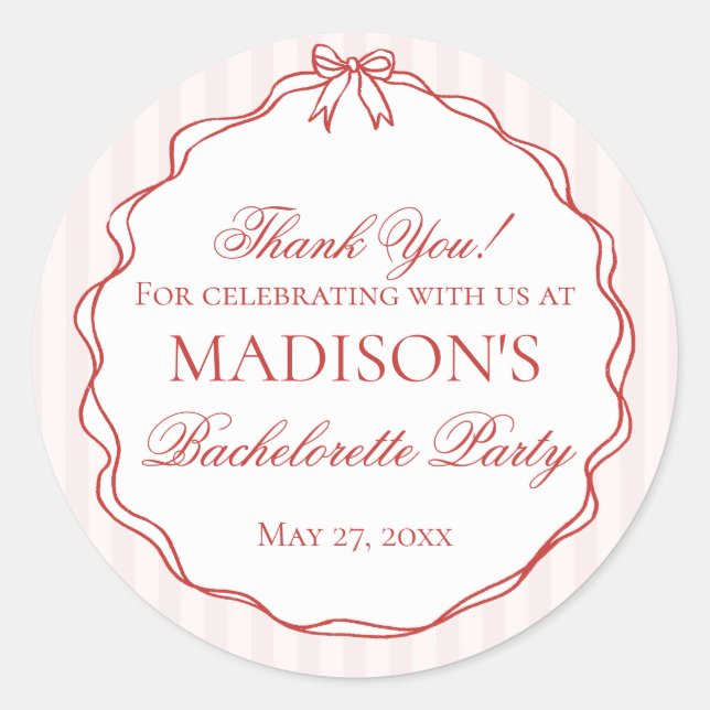 Pink & Red Lingerie Bachelorette Party Favours Classic Round Sticker (Front)