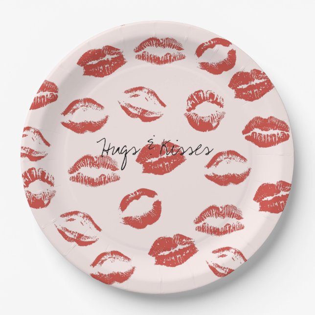 Pink Red Lips Kiss Paper Plate (Front)