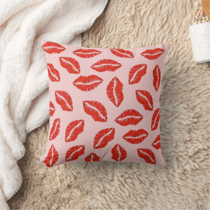Pink Red Lips Love Lipstick Kiss Kisses Makeup Throw Pillow