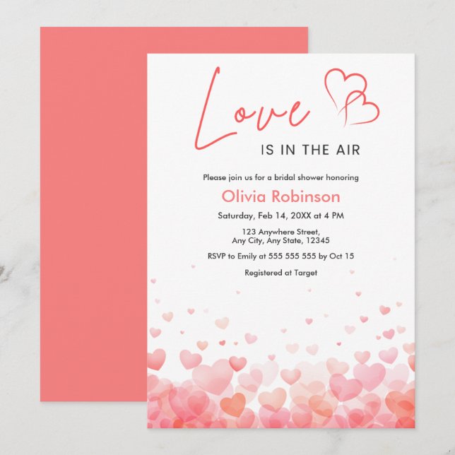 Pink & Red Love is in the Air Bridal Shower  Invitation (Front/Back)