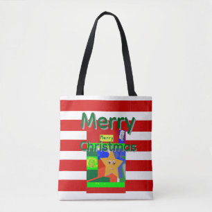 Pink Red Merry Christmas Tote Bag
