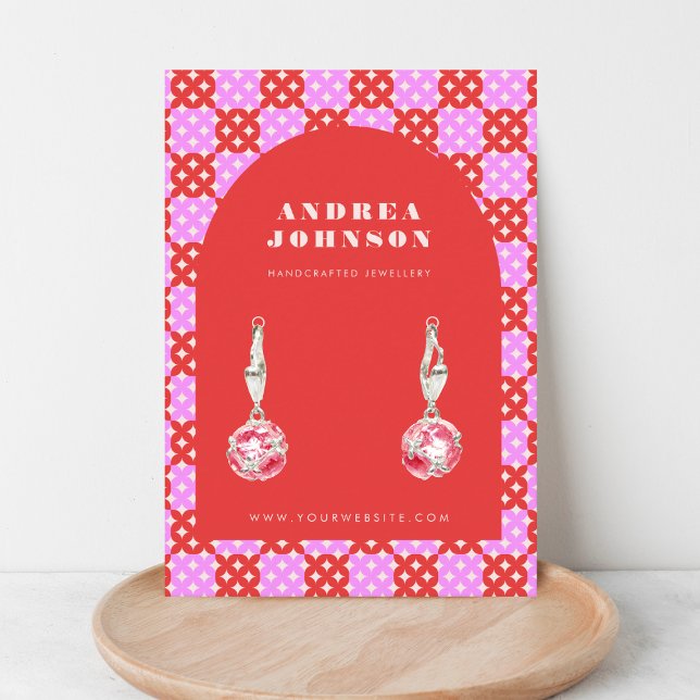 Pink Red Mid Century Modern Arch Earring Display Business Card (Creator Uploaded)