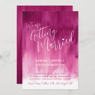 Pink red modern art painting wedding invitations