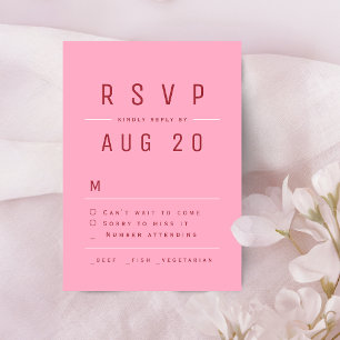 Pink Red Modern Chic Simple Typography Wedding RSVP Card