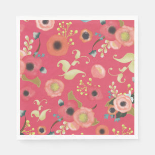 Pink Red Modern Floral Pattern Party  Napkin