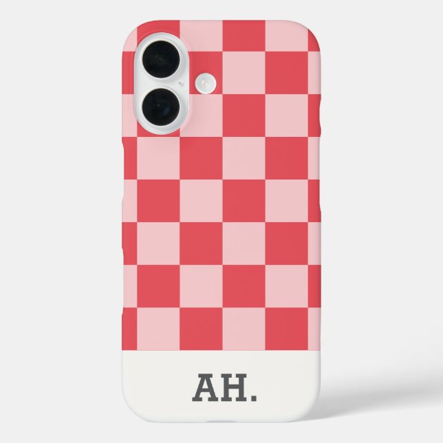 Pink Red Modern Monogrammed Chequered  Case-Mate iPhone Case (Back)