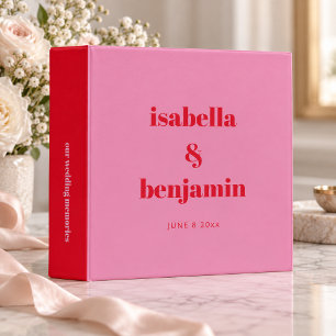 Pink Red Modern Wedding Couple Names Photo Album Binder