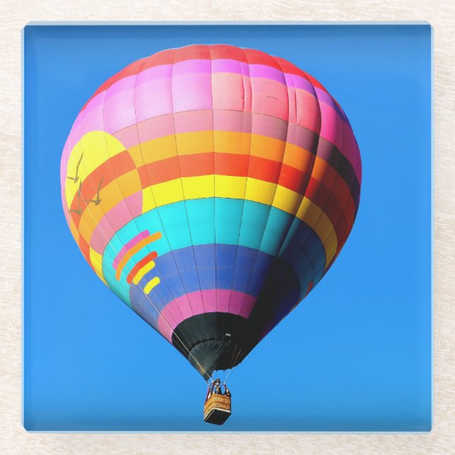 Pink, Red, Orange and Blue Hot Air Balloon Glass Coaster (Front)