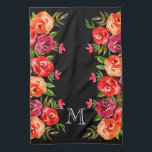 Pink Red Orange Flowers on Black Kitchen Towel<br><div class="desc">Floral pattern of red,  orange,  pink and burgundy flowers and green leaves on ANY COLOR BACKGROUND - we show black. Personalize with a monogram,  initials,  name,  or saying. Great for yourself,  a gift,  wedding gift,  housewarming gift or  for mother's day.</div>