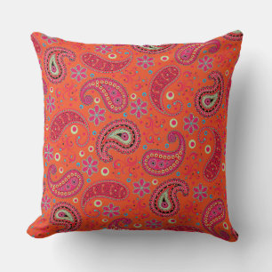 pink red orange paisley pattern,boho paisley throw pillow