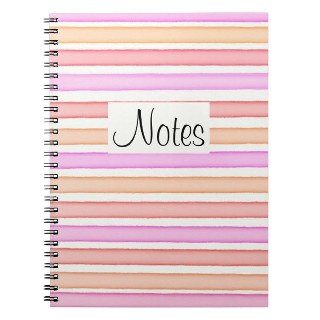 Pink red orange white stripes pattern notebook (Front)