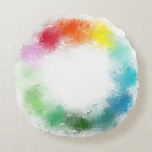 Pink Red Orange Yellow Green Blue Purple White Round Pillow (Front)