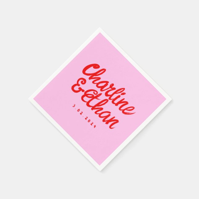 Pink Red Pastel Handwriting Retro Wedding Napkins (Corner)
