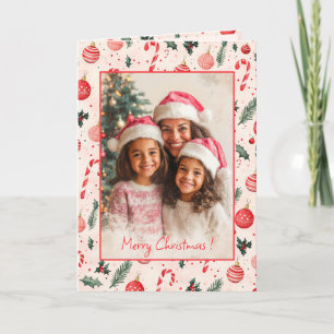 Pink Red Photo Cute Christmas Card