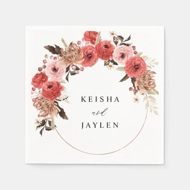 Pink & Red Pink Floral Name Napkin (Front)