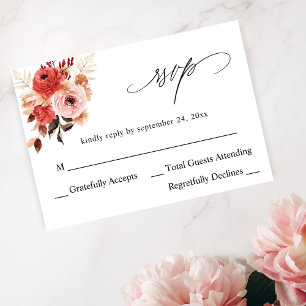 Pink & Red Pink Floral no Meal RSVP Card