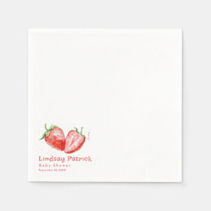 Pink Red Plaid Berry Sweet Strawberry Baby Shower Napkin