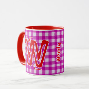 Pink & Red Plaid (Girly Monogram Name) Vintage Mug