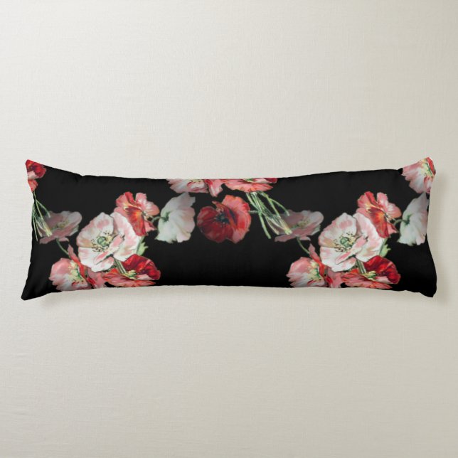 Pink & Red Poppies Pattern Custom Body Pillow (Front)