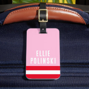 Pink Red Preppy Personalized Backpack Tag