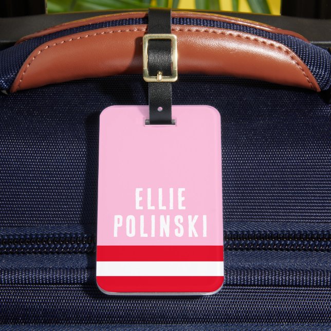 Pink Red Preppy Personalized Backpack Tag (Front Insitu 2)