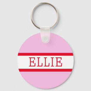 Pink Red Preppy Personalized Backpack Tag Keychain