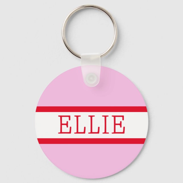 Pink Red Preppy Personalized Backpack Tag Keychain (Front)
