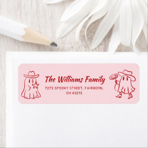 Pink Red Quirky Hand Drawn Cowboy Ghost Halloween 