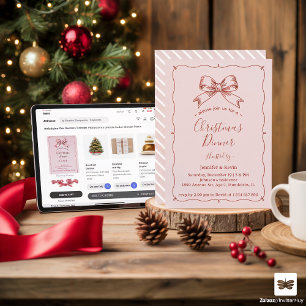 Pink Red Retro Bow French Christmas Dinner Holiday Card