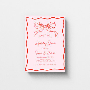 Pink Red Retro Bow French Christmas Holiday Soirée Invitation
