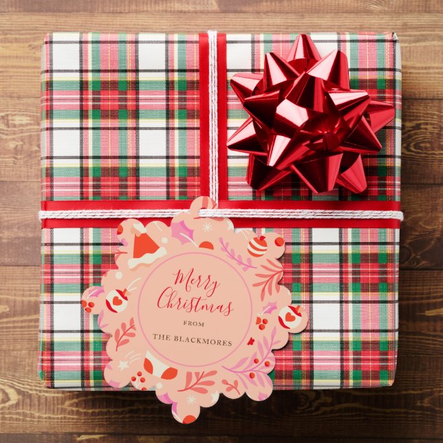 Pink Red Retro Christmas  Ornament Card (Insitu (Gift))