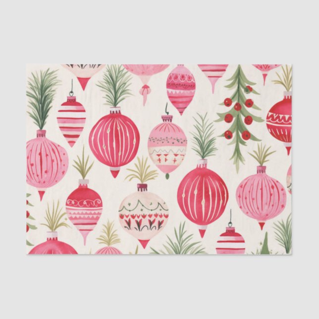 Pink Red Retro Christmas Ornaments Baubles Tissue Paper (Front)